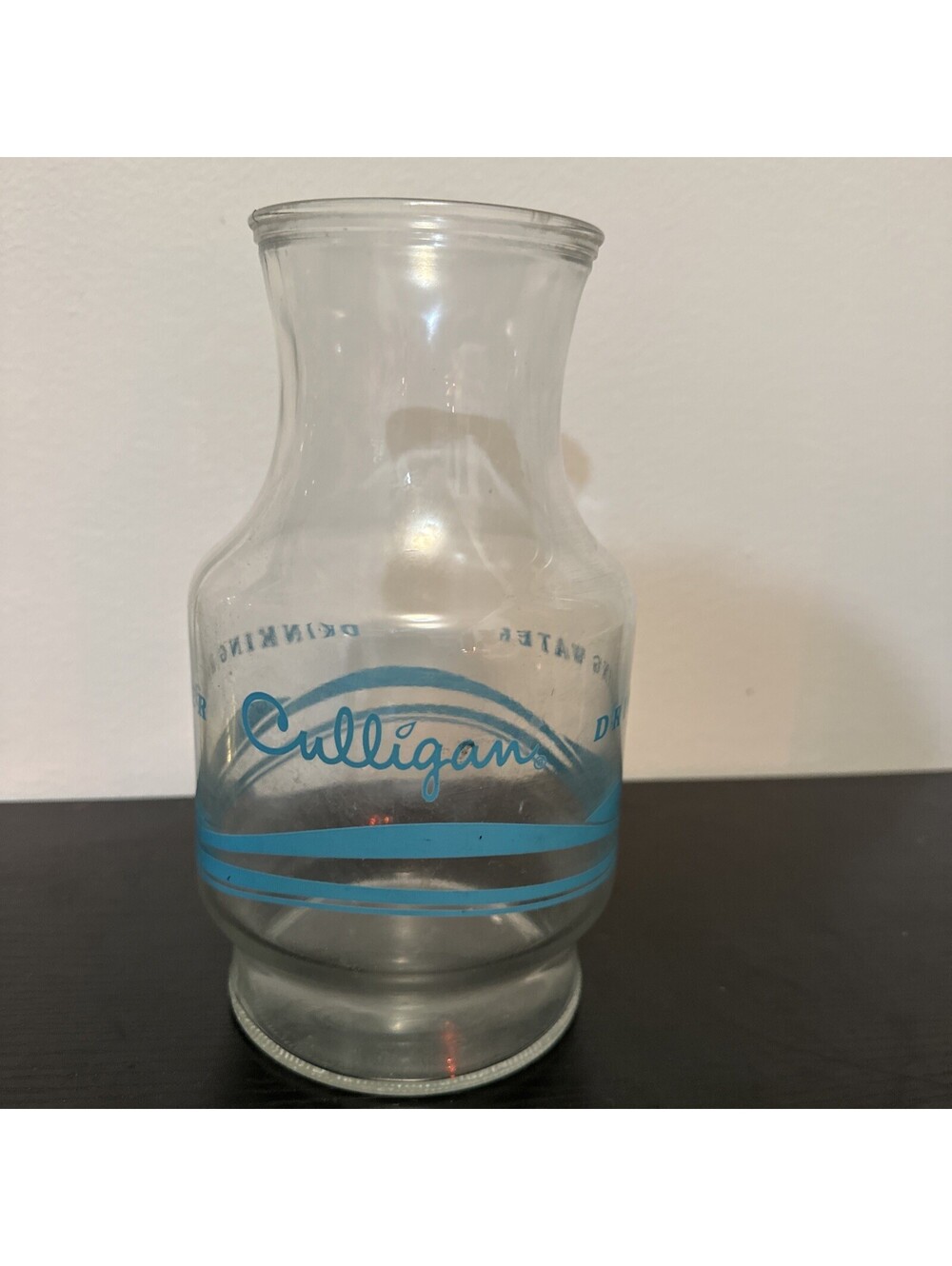 Vintage CULLIGAN DRINKING WATER Glass Pitcher ~Carafe ~ Turquoise Trim Accents